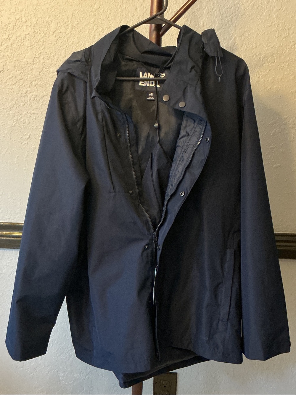 Lands' End Men's Hooded Raincoat in Navy